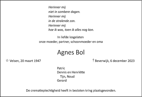 Familiebericht/overlijdensbericht