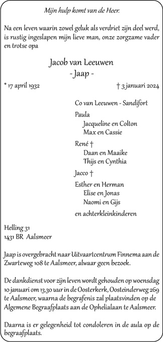 Familiebericht/overlijdensbericht