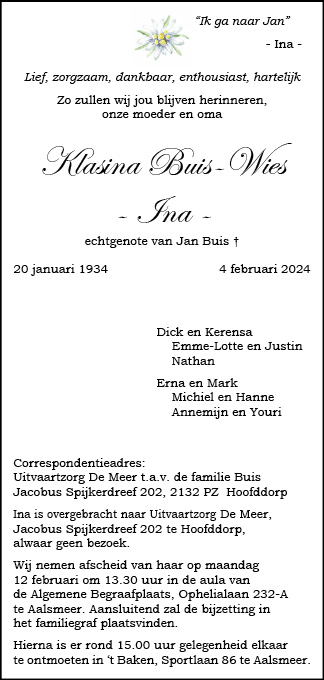 Familiebericht/overlijdensbericht