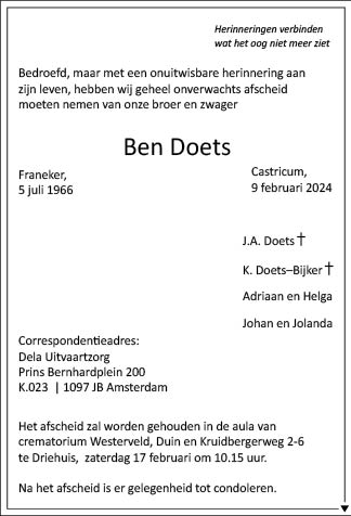 Familiebericht/overlijdensbericht