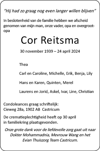 Familiebericht/overlijdensbericht