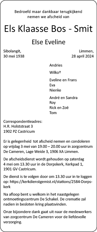 Familiebericht/overlijdensbericht