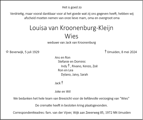 Familiebericht/overlijdensbericht