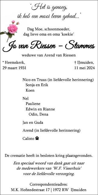 Familiebericht/overlijdensbericht