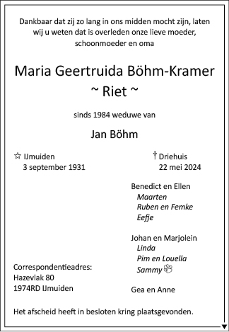 Familiebericht/overlijdensbericht