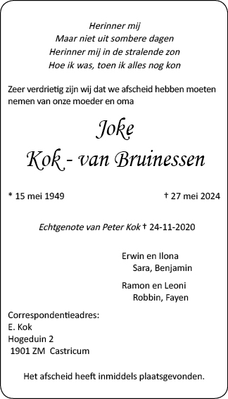Familiebericht/overlijdensbericht
