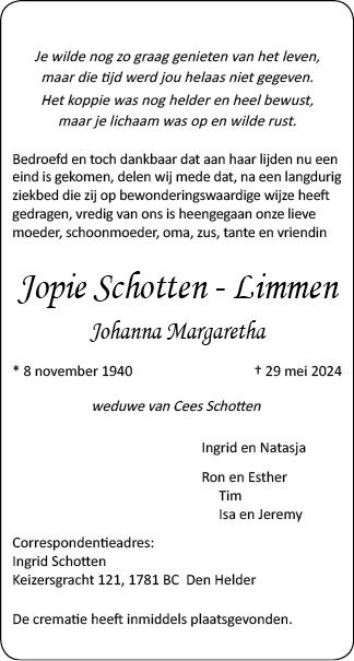 Familiebericht/overlijdensbericht