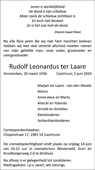 Familiebericht/overlijdensbericht