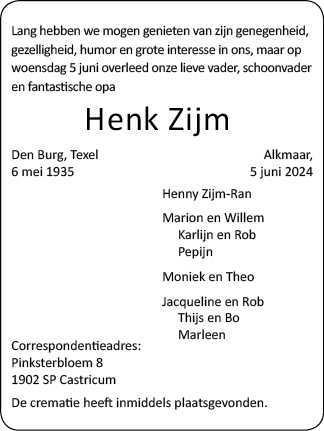 Familiebericht/overlijdensbericht