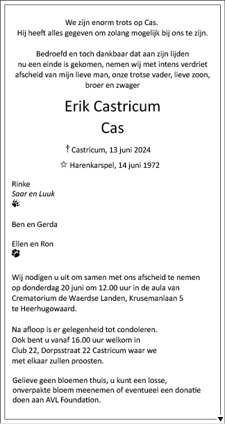 Familiebericht/overlijdensbericht