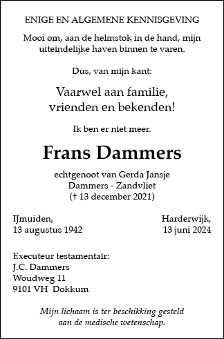 Familiebericht/overlijdensbericht