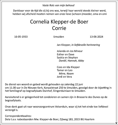 Familiebericht/overlijdensbericht