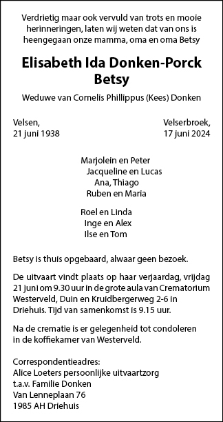 Familiebericht/overlijdensbericht