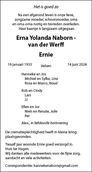 Familiebericht/overlijdensbericht