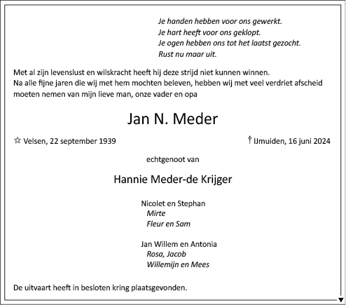 Familiebericht/overlijdensbericht