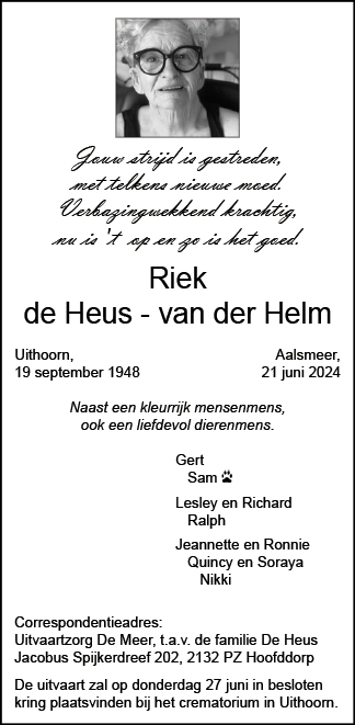 Familiebericht/overlijdensbericht