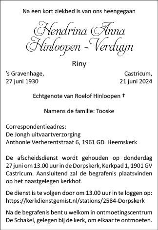Familiebericht/overlijdensbericht