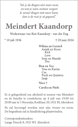 Familiebericht/overlijdensbericht