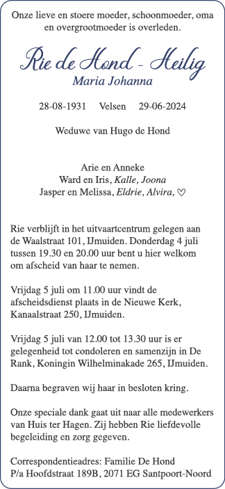Familiebericht/overlijdensbericht