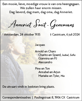 Familiebericht/overlijdensbericht