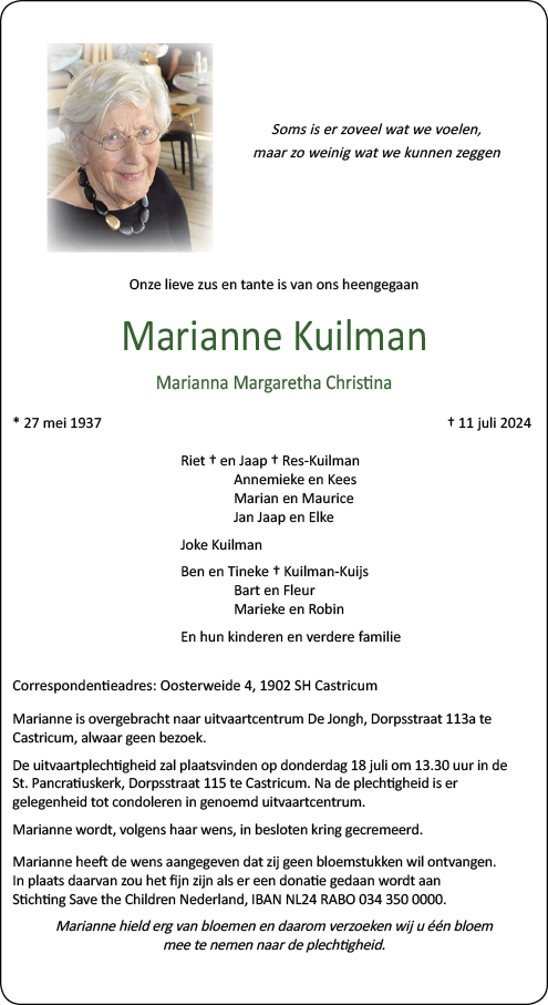 Familiebericht/overlijdensbericht