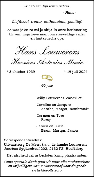 Familiebericht/overlijdensbericht