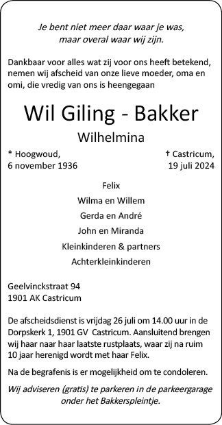 Familiebericht/overlijdensbericht