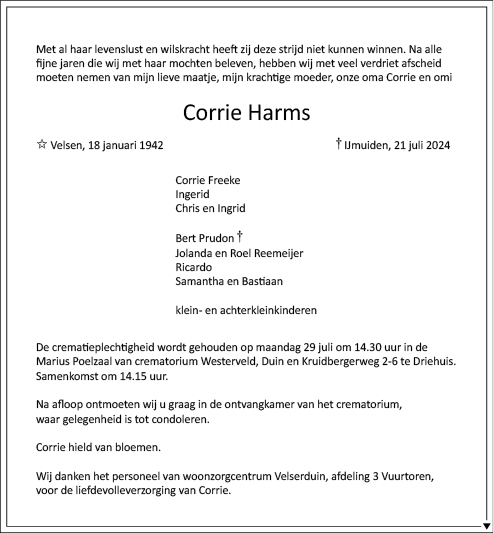 Familiebericht/overlijdensbericht