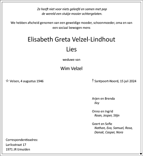 Familiebericht/overlijdensbericht