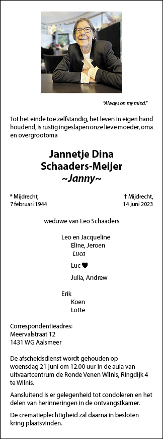 Familiebericht/overlijdensbericht