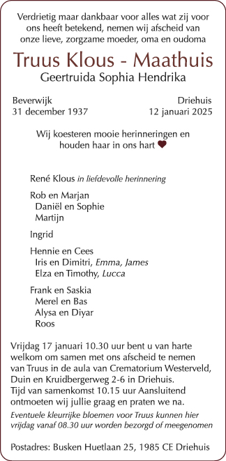 Familiebericht/overlijdensbericht