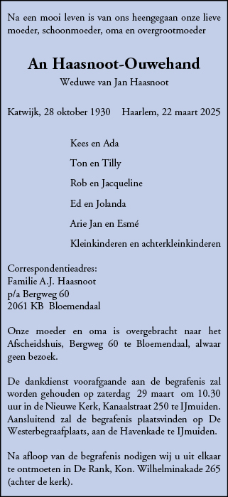 Familiebericht/overlijdensbericht