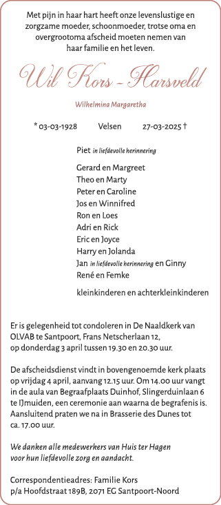 Familiebericht/overlijdensbericht