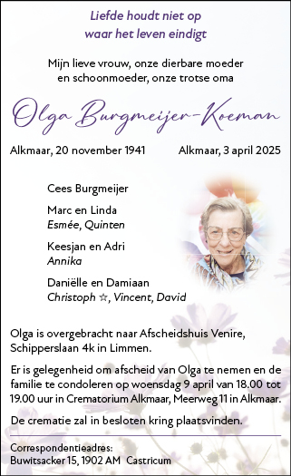 Familiebericht/overlijdensbericht