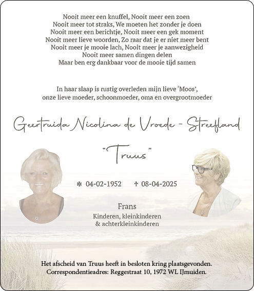 Familiebericht/overlijdensbericht