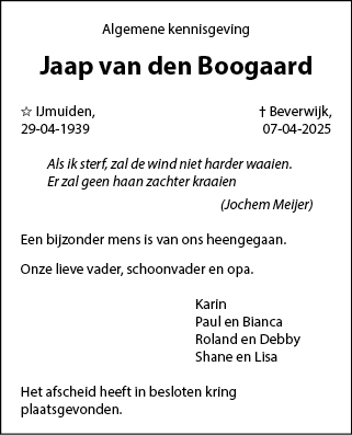 Familiebericht/overlijdensbericht