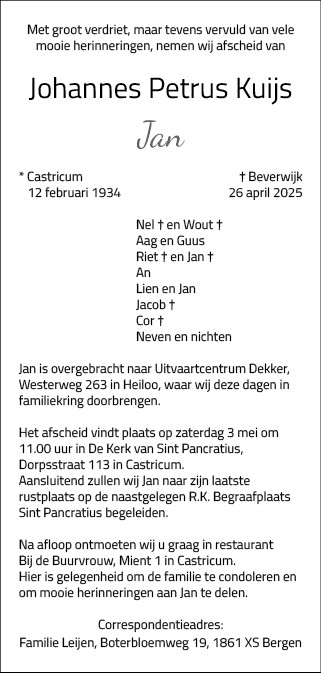Familiebericht/overlijdensbericht