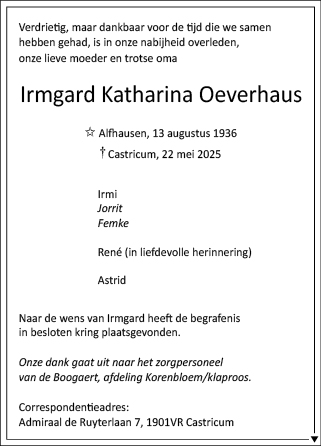 Familiebericht/overlijdensbericht