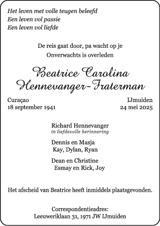 Familiebericht/overlijdensbericht