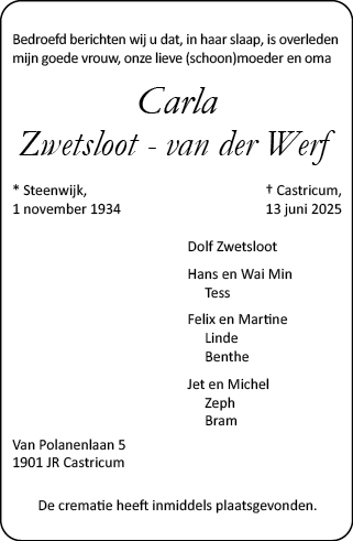 Familiebericht/overlijdensbericht
