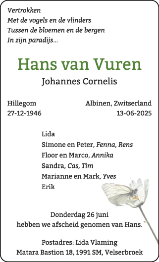 Familiebericht/overlijdensbericht