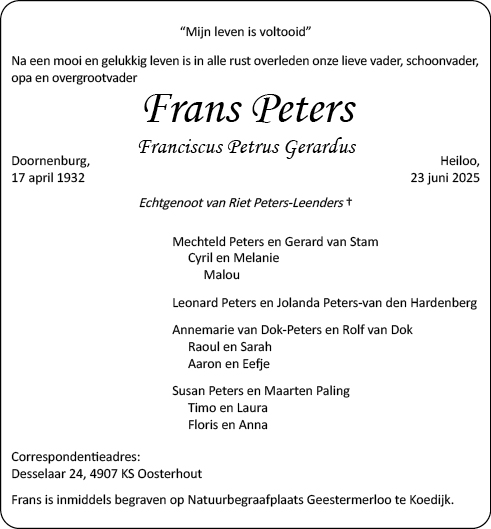 Familiebericht/overlijdensbericht