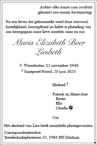 Familiebericht/overlijdensbericht