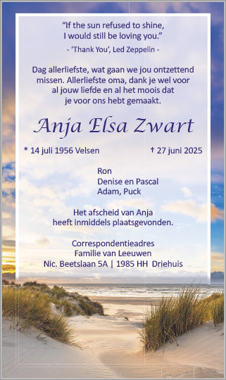 Familiebericht/overlijdensbericht