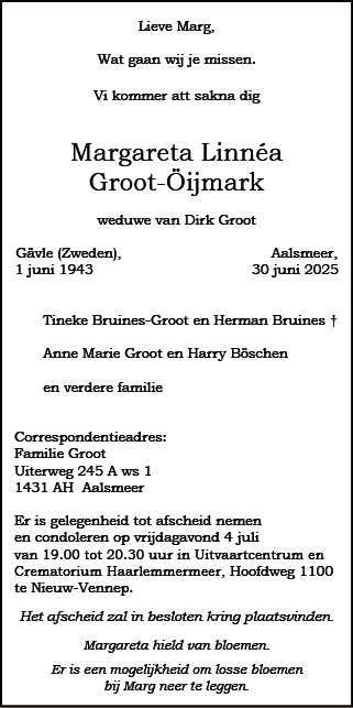 Familiebericht/overlijdensbericht