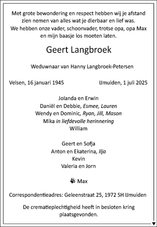 Familiebericht/overlijdensbericht
