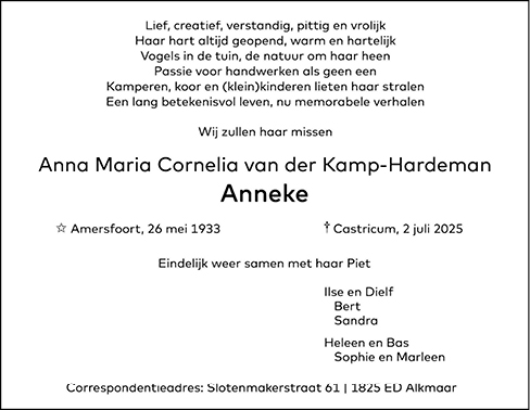 Familiebericht/overlijdensbericht