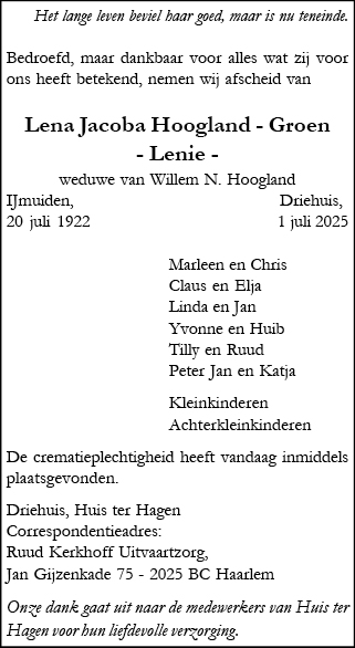 Familiebericht/overlijdensbericht