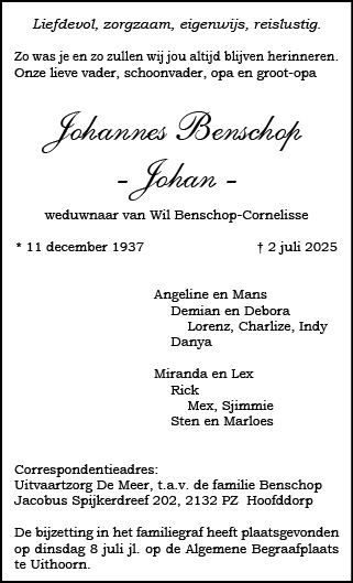 Familiebericht/overlijdensbericht