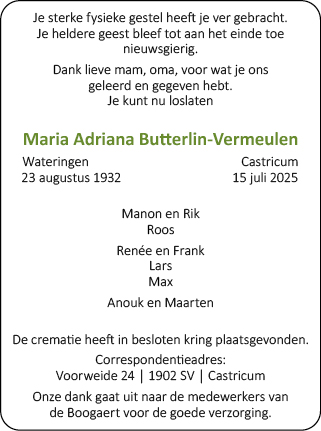 Familiebericht/overlijdensbericht